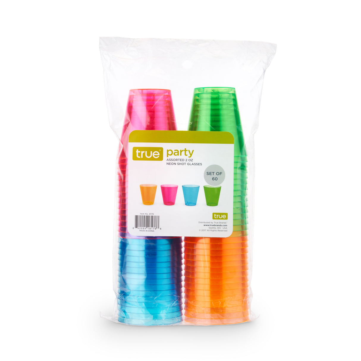 Party 2 oz Plastic Shot Glasses in Assorted Neon, 60ct