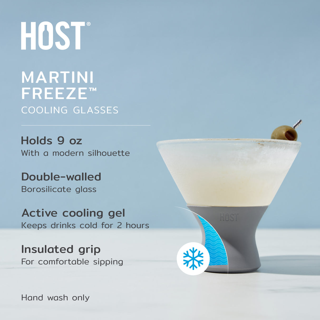 Glass FREEZE Martini Cooling Cup in Gray, Set of 2