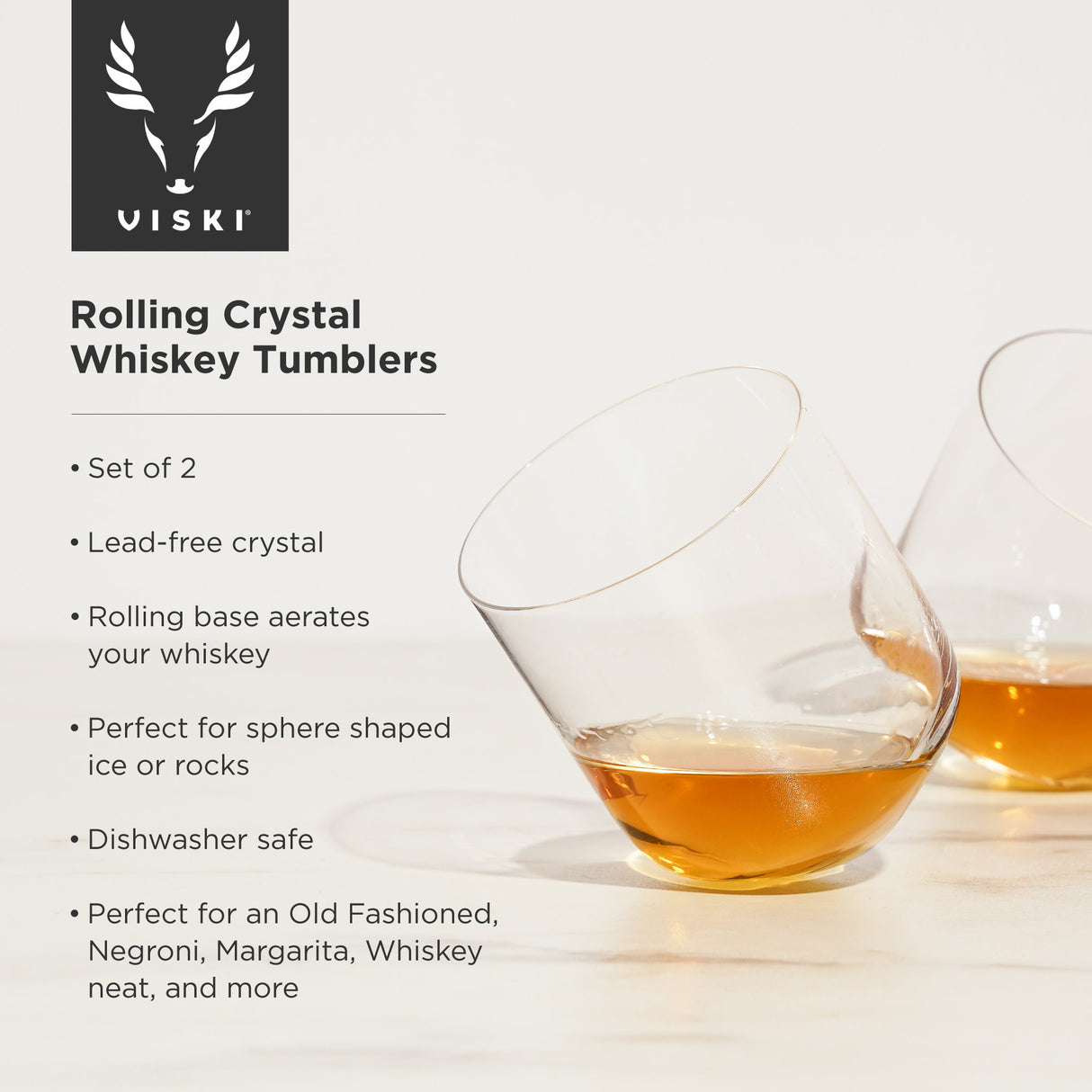 Rolling Crystal Whiskey Tumblers, Set of 2