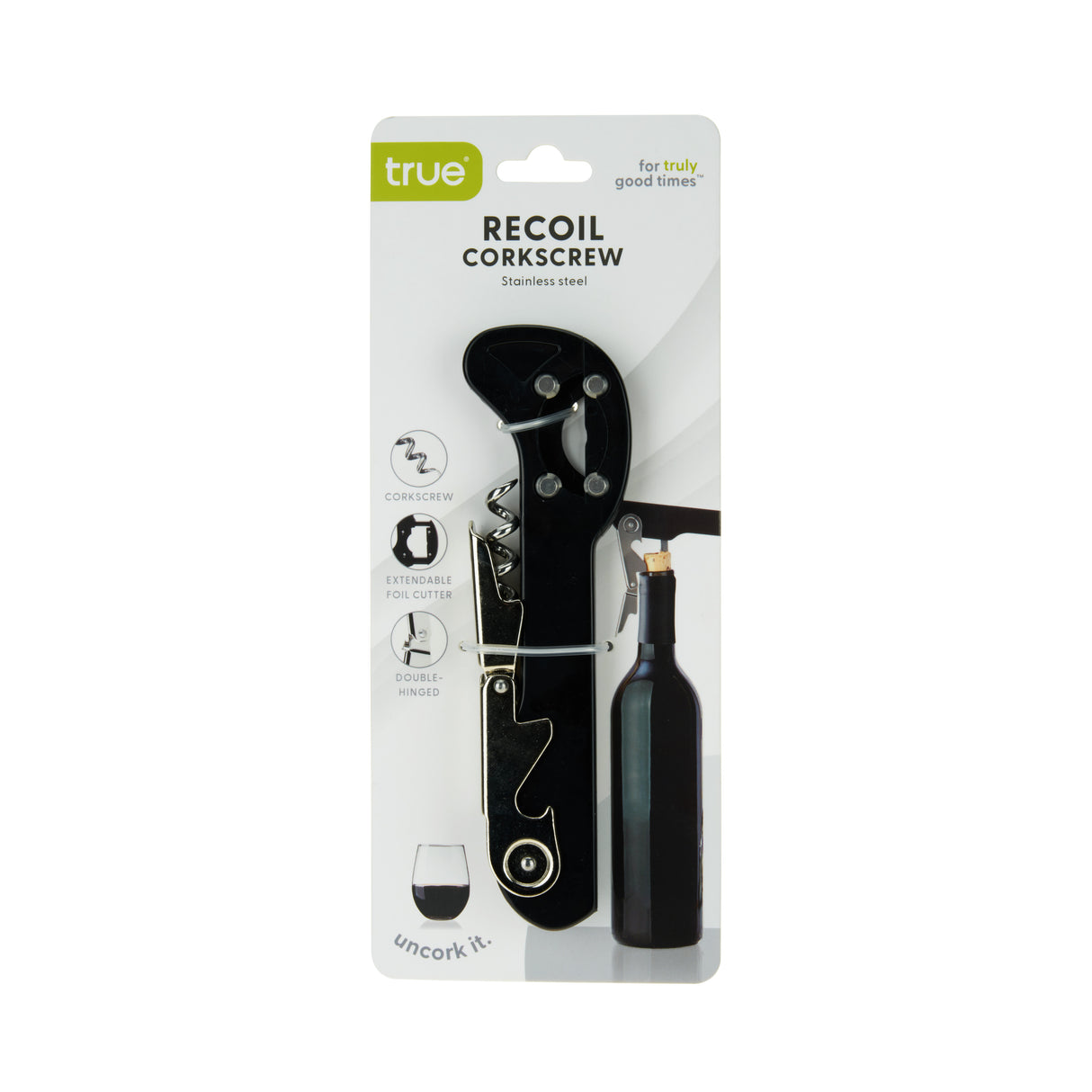 Recoil Corkscrew & Foil Cutter in Black