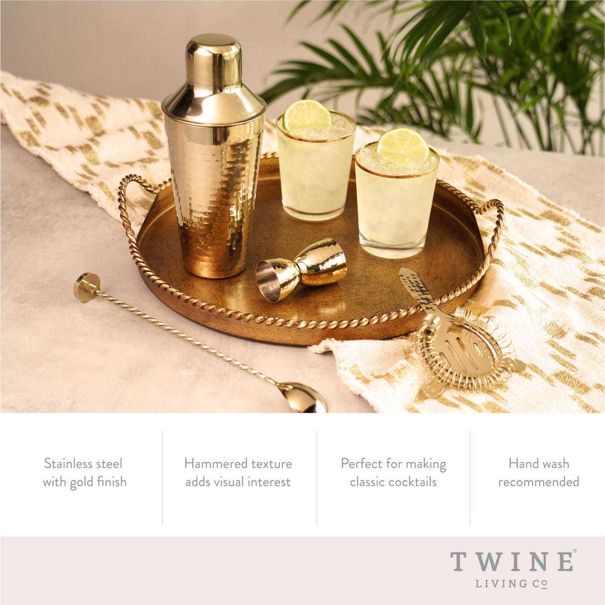 Hammered 4-Piece Barware Set in Gold