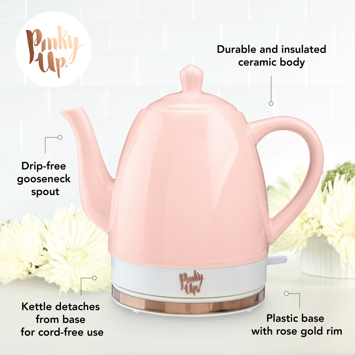 Noelle Ceramic Electric Tea Kettle in Pink