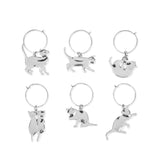 Cat Wine Charms in Silver, Set of 6