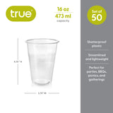 Party 16 oz Plastic Cups in Clear, Set of 50