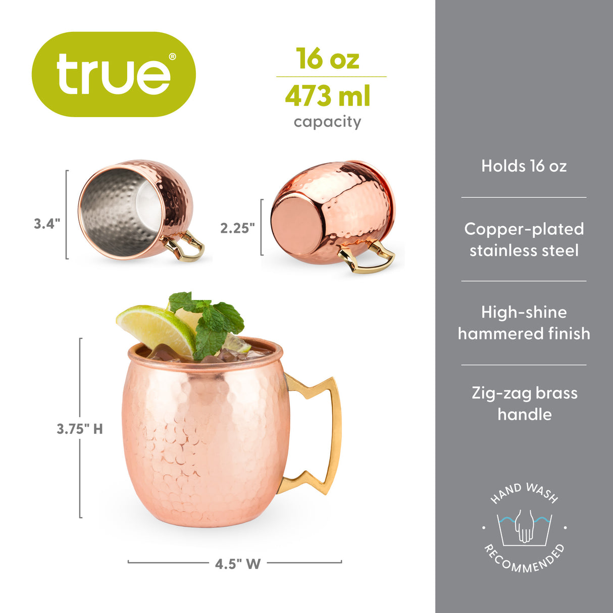 Moscow Mule 16 oz Hammered Copper Plated Mug