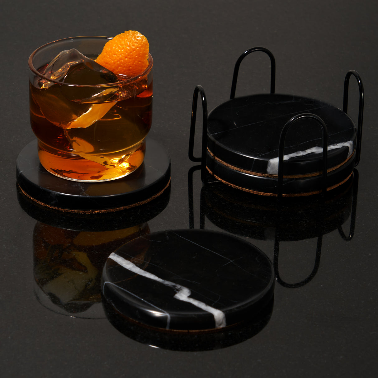 Marble Coaster Set in Black, Set of 4