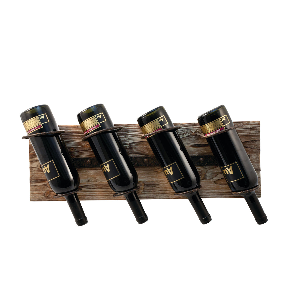 Wall Mounted Metal & Wood 4-Bottle Wine Rack