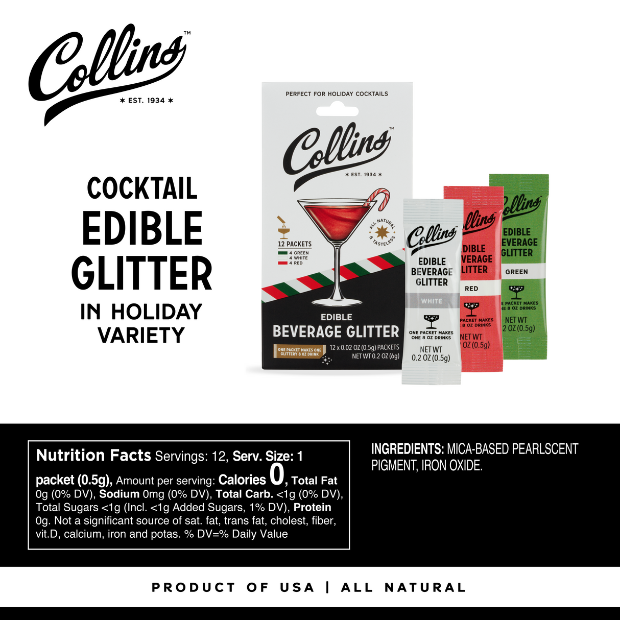 Cocktail Edible Glitter in Holiday Variety, 0.2 oz