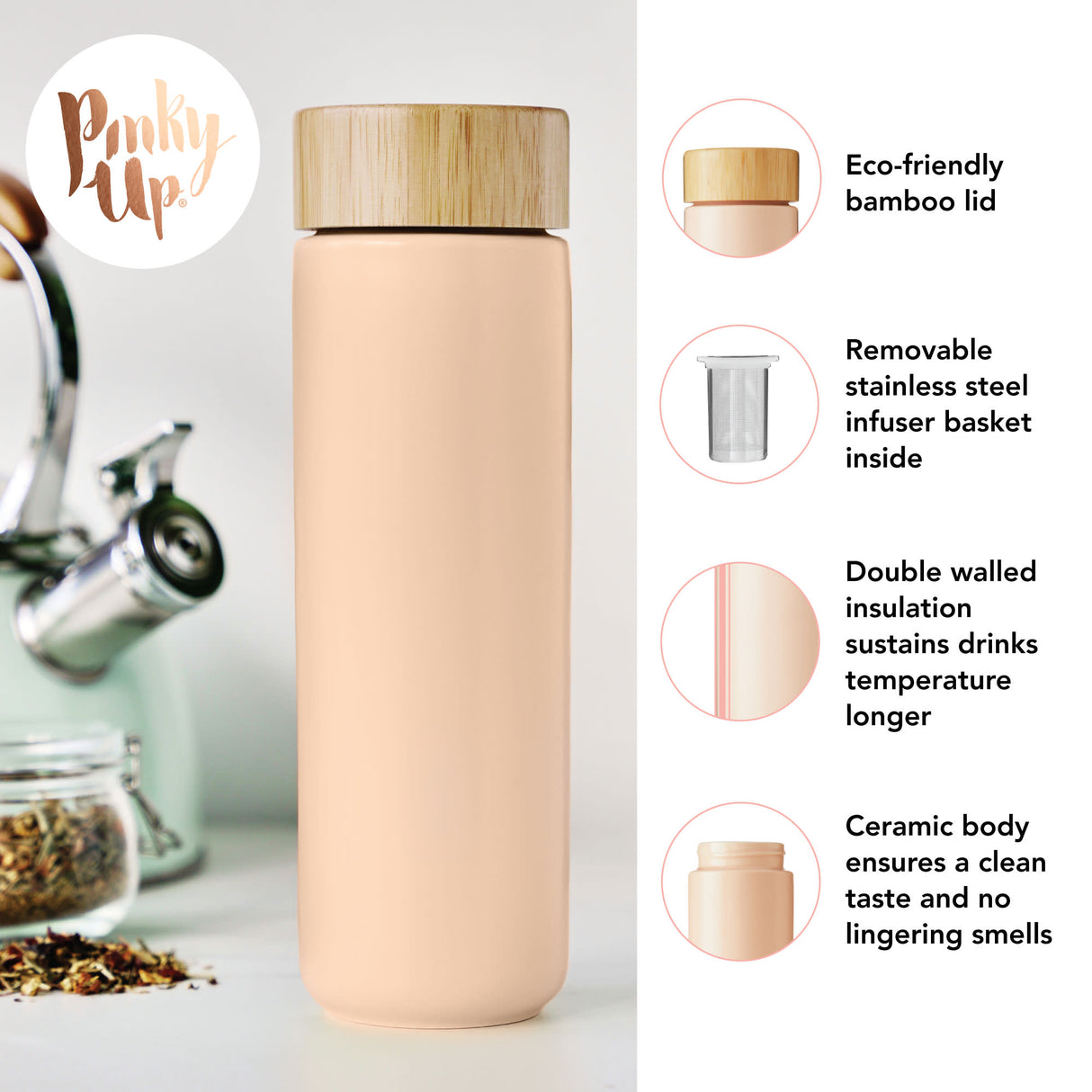 Tatyana Ceramic Travel Infuser Mug in Coral