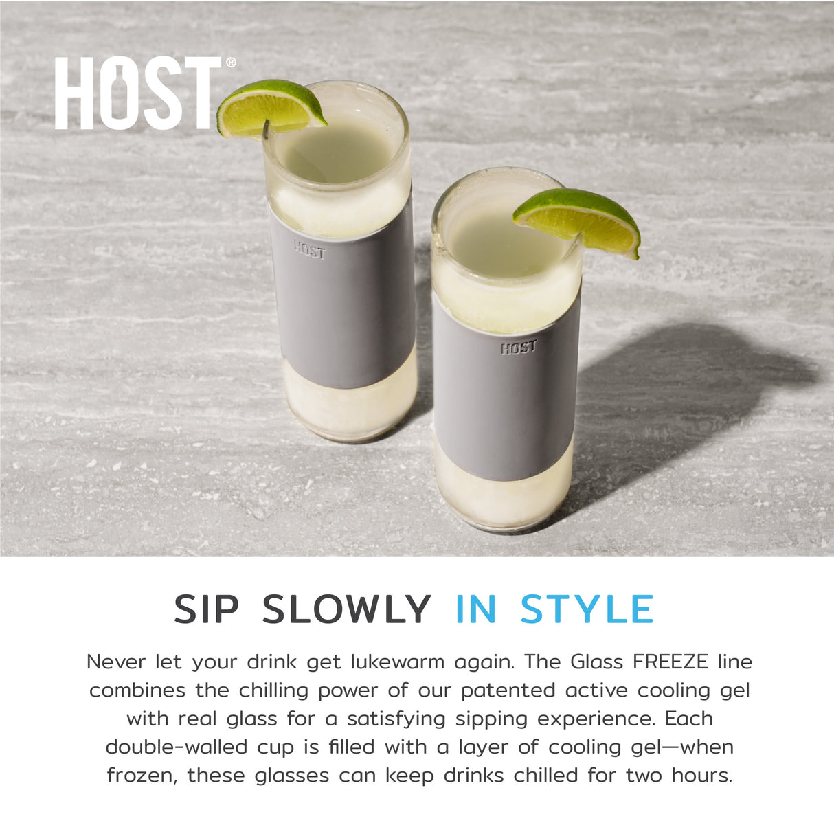 Glass FREEZE Highball Cooling Cups in Gray, Set of 2