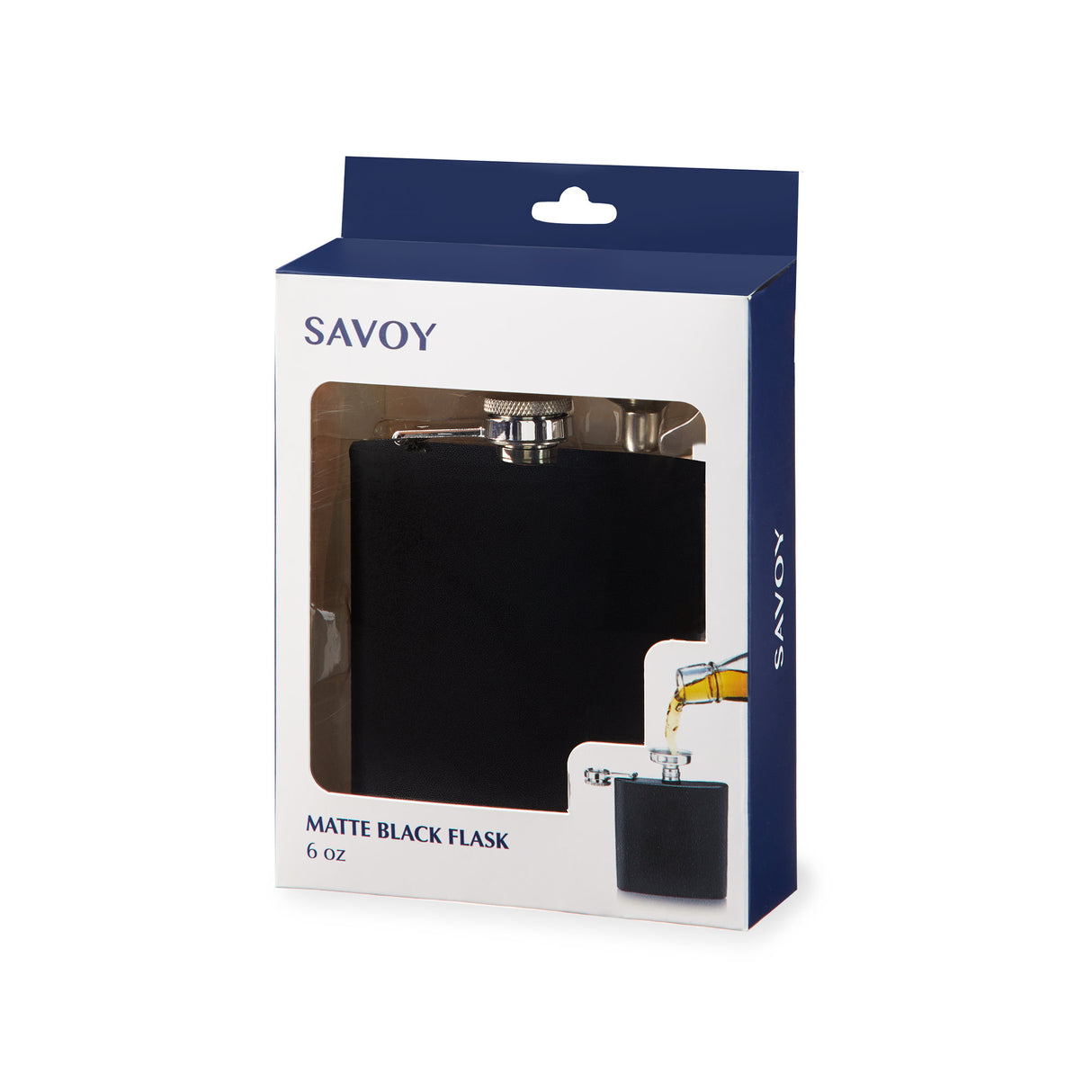 Savoy 6 oz Stainless Steel Flask with Funnel in Matte Black