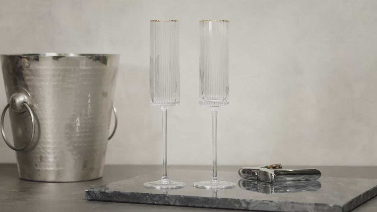 Meridian Crystal Gold Rimmed Champagne Flutes, Set of 2