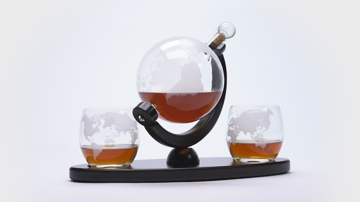 Globe Decanter & Whiskey Tumblers, Set of 3