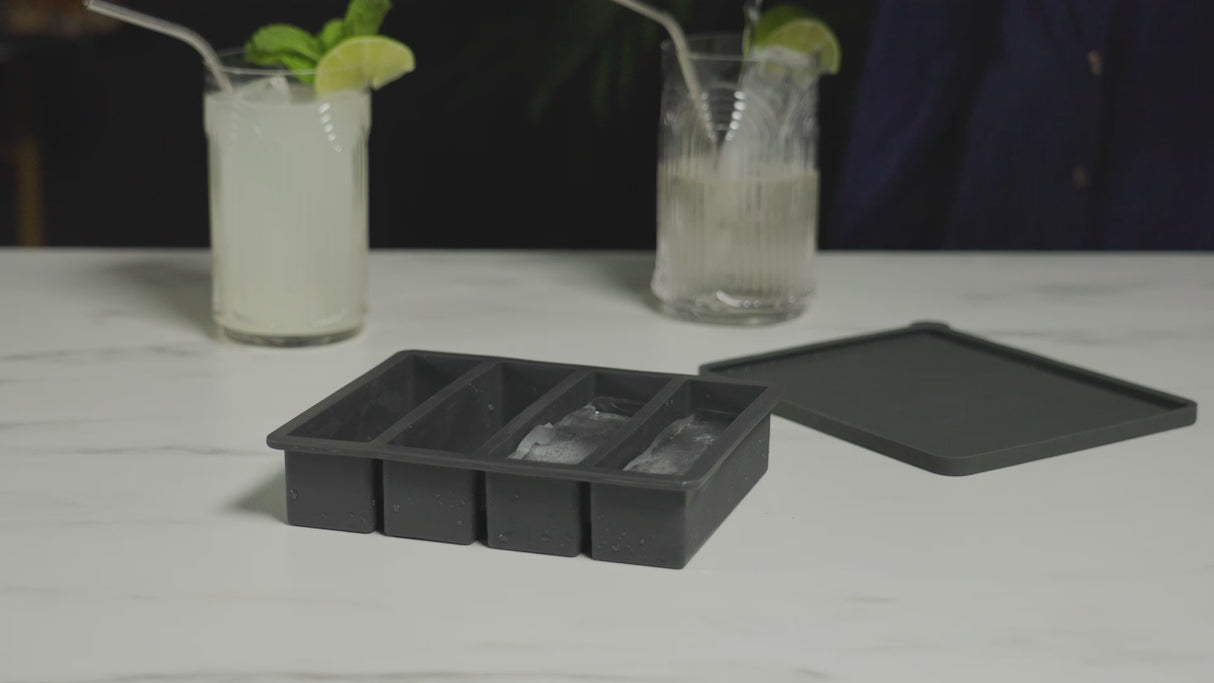 Glacier Highball Ice Cube Tray with Lid in Grey