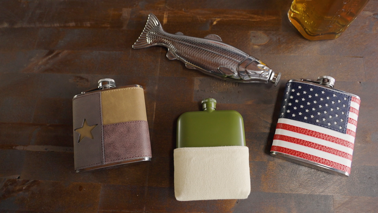 Army Green 6 oz Stainless Steel Flask with Canvas Pouch