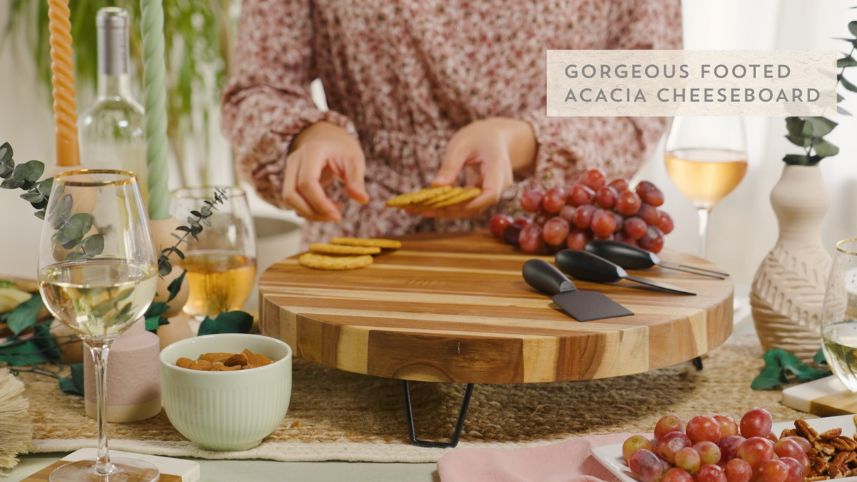 Acacia Wood Footed Cheese Board & Knife Set