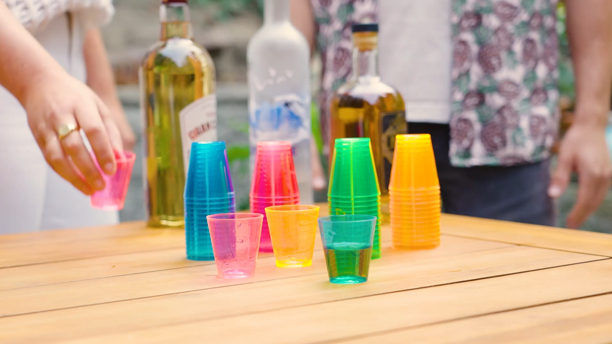 Party 2 oz Plastic Shot Glasses in Assorted Neon, 60ct