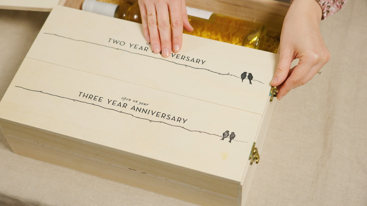 Newlywed's Anniversary 3-Bottle Wooden Wine Box
