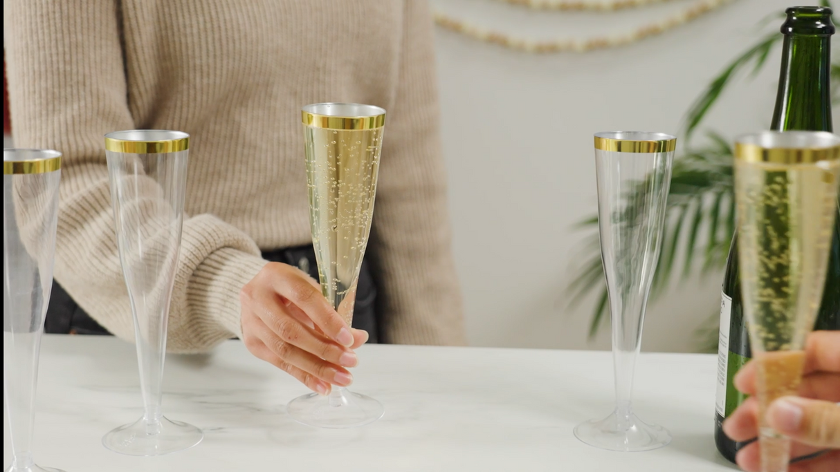 Party Plastic Gold-Rimmed Champagne Flutes, Set of 12