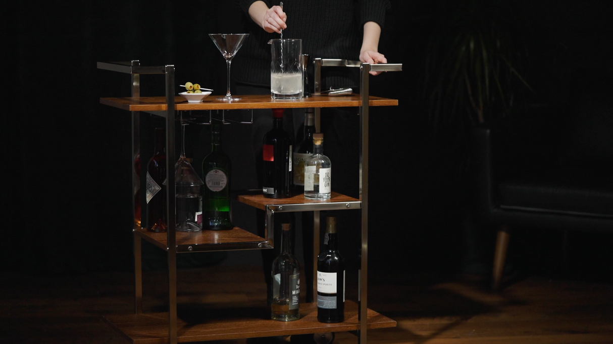 Harrison Bar Cart in Wood and Stainless Steel