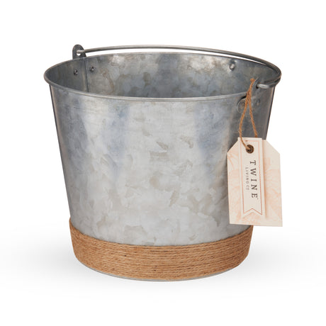 Jute Wrapped Galvanized Metal Ice Bucket with Scoop