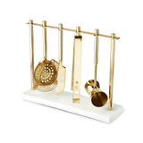 4-Piece Bar Tool Set in Gold with Marble and Stainless Steel Stand