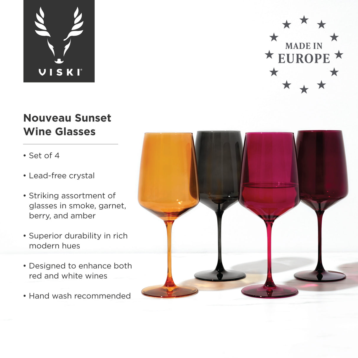 Reserve Nouveau Crystal Wine Glasses in Sunset, Set of 4