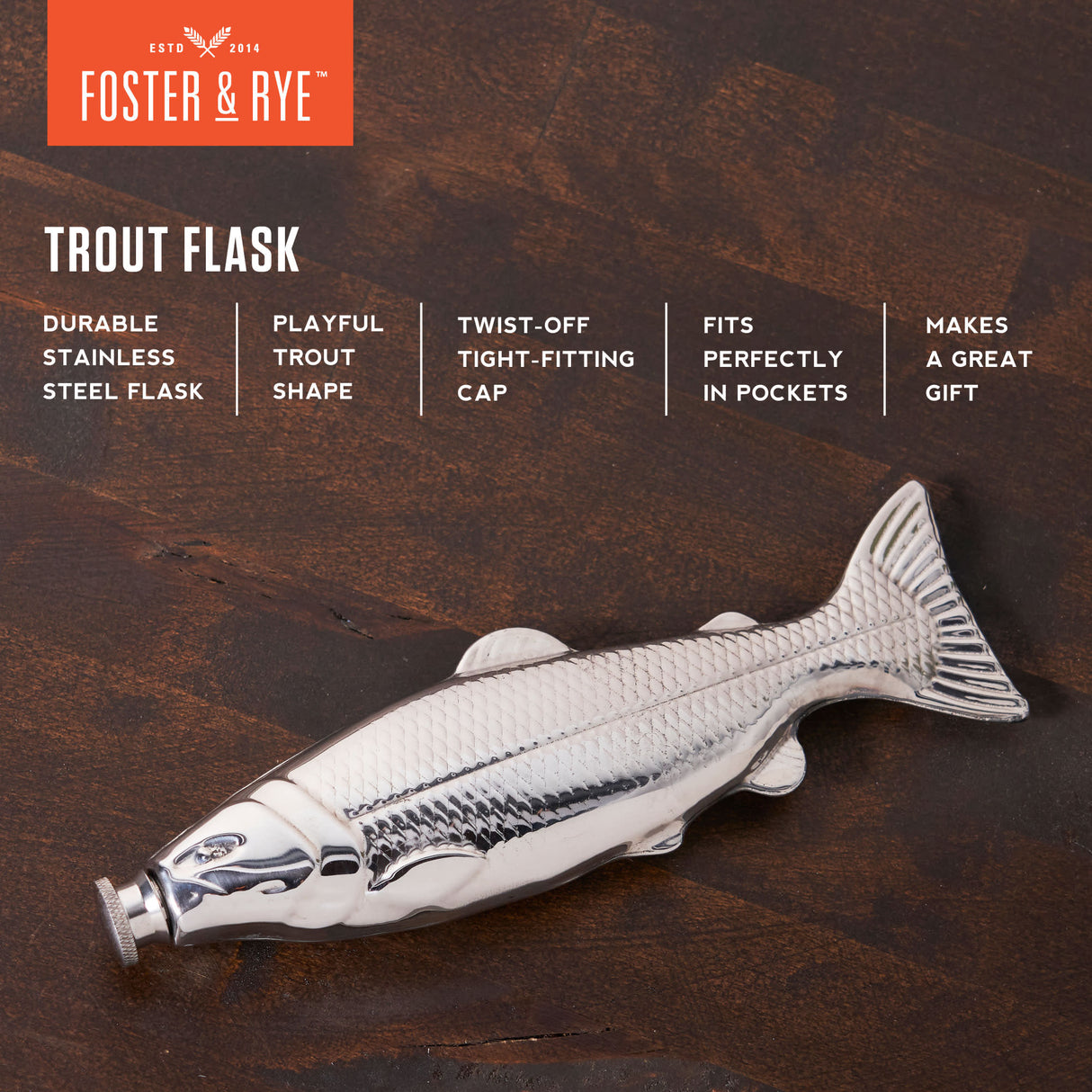 Trout 4 oz Stainless Steel Flask