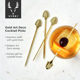 Art Deco Cocktail Picks in Gold, Set of 4