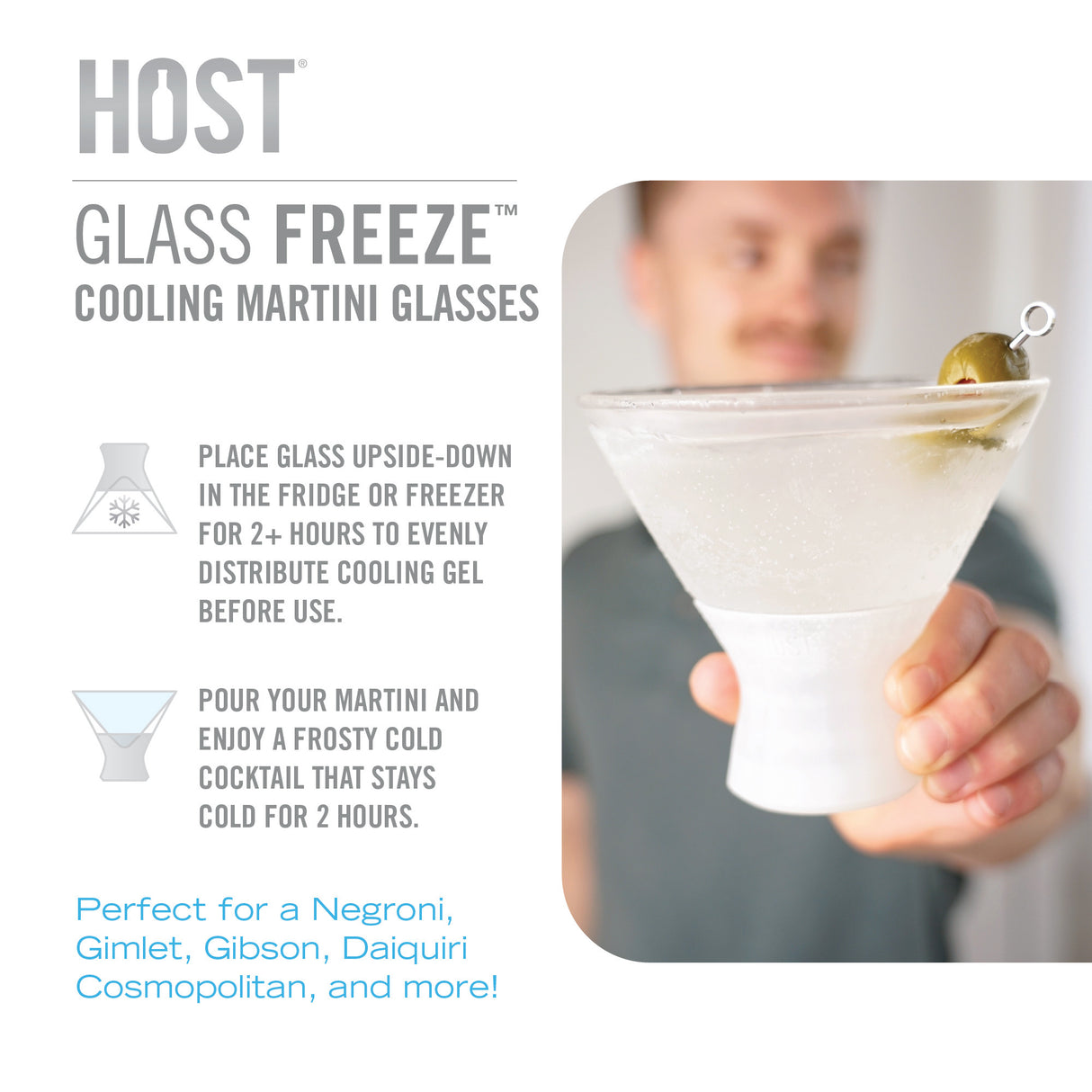 Glass FREEZE Martini Cooling Cup, Set of 2