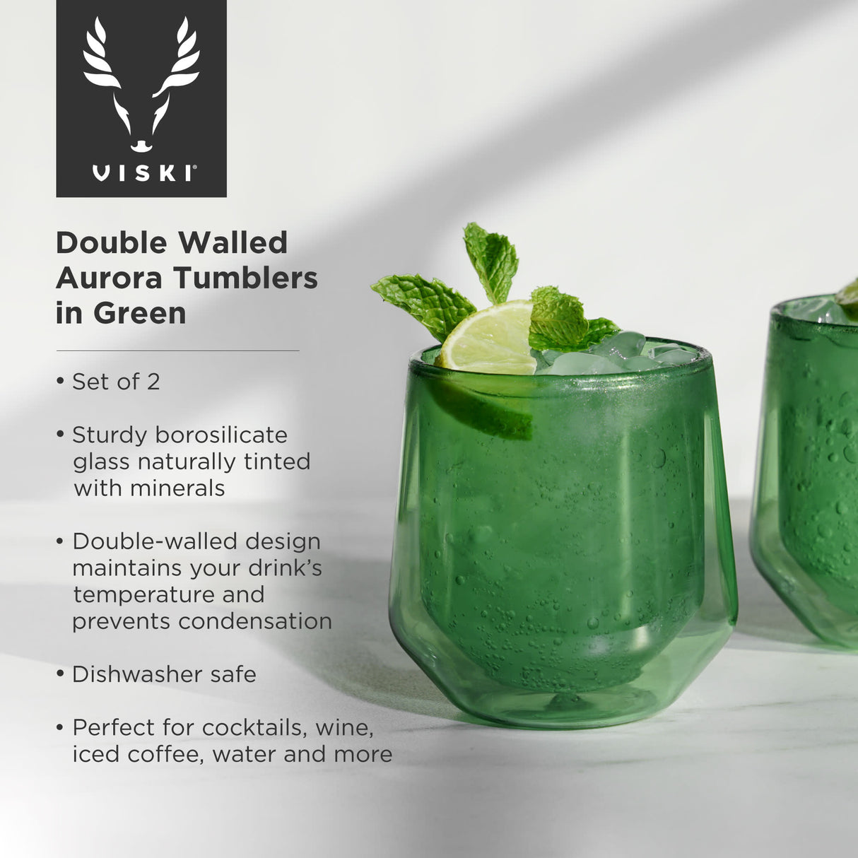 Aurora Double Walled Tumblers in Green, Set of 2