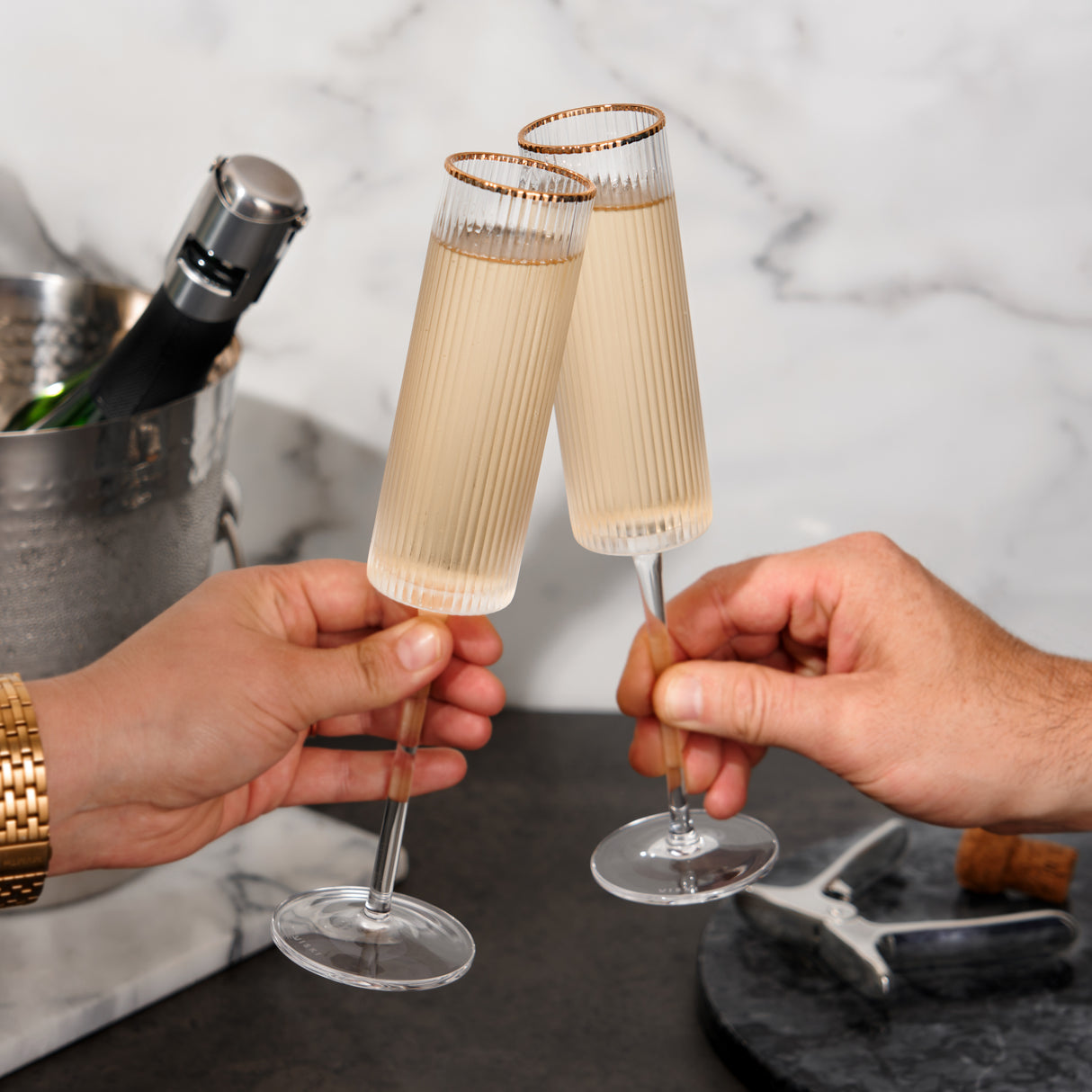 Meridian Crystal Gold Rimmed Champagne Flutes, Set of 2