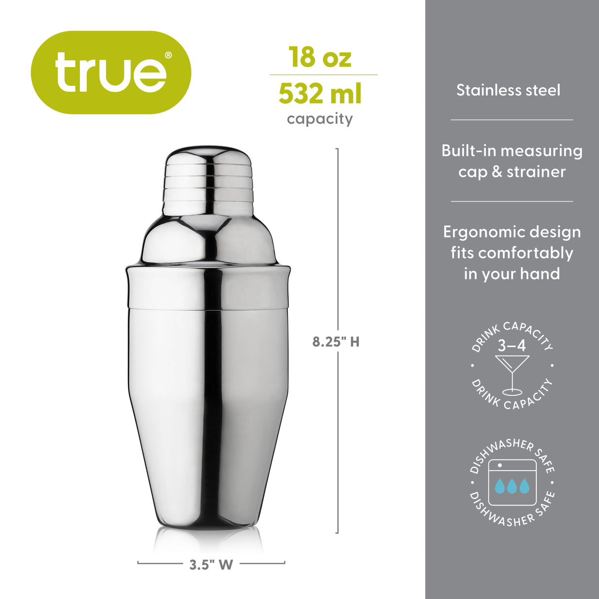 Contour 18 oz Cocktail Shaker in Stainless Steel