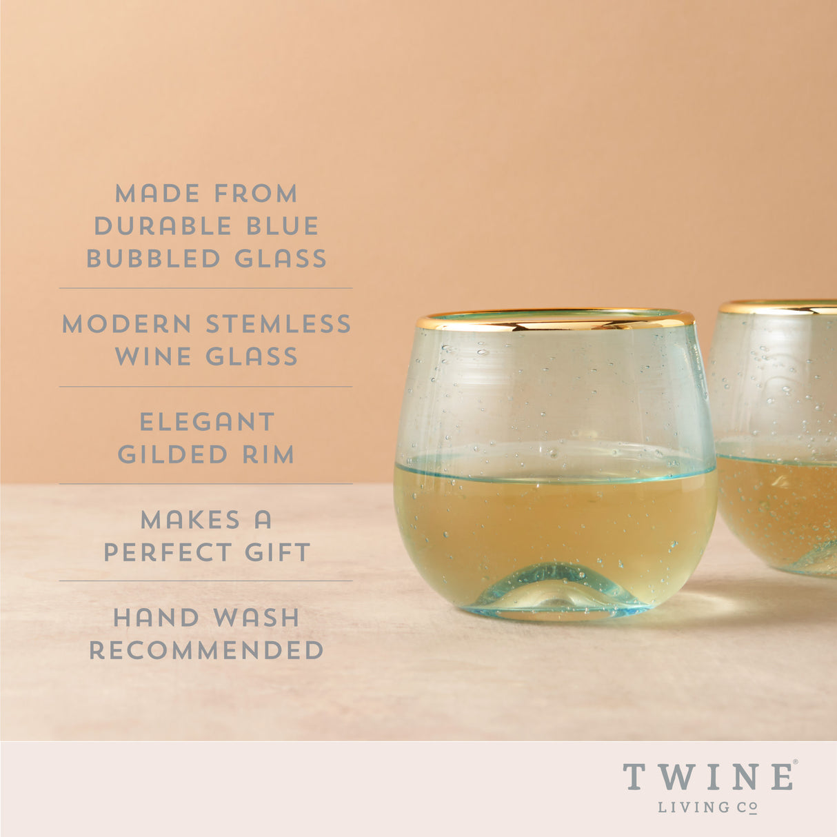 Aqua Bubble Stemless Wine Glasses, Set of 2