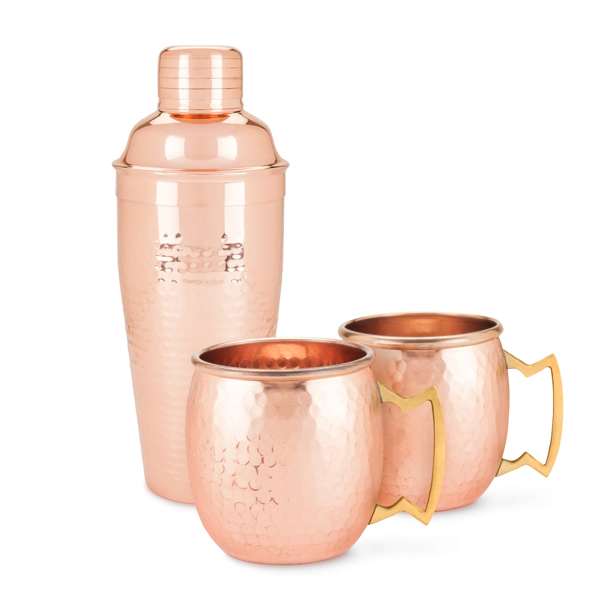 Hammered Mule Mug and Cocktial Shaker in Copper, Set of 3