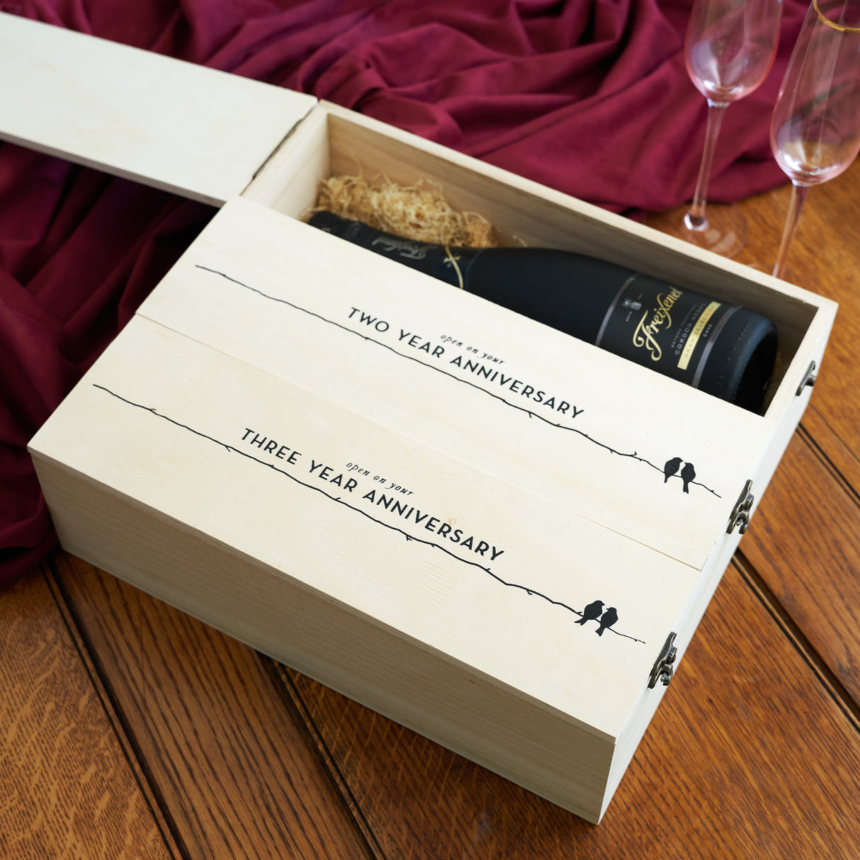 Newlywed's Anniversary 3-Bottle Wooden Wine Box