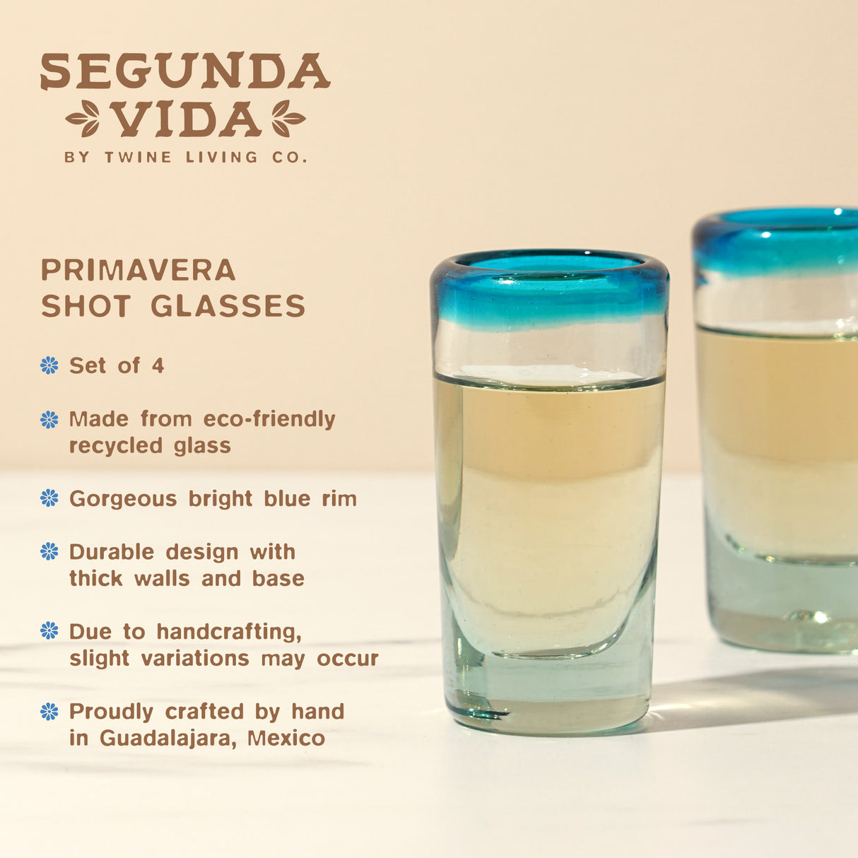 Segunda Vida Primavera Recycled Shot Glasses, Set of 4