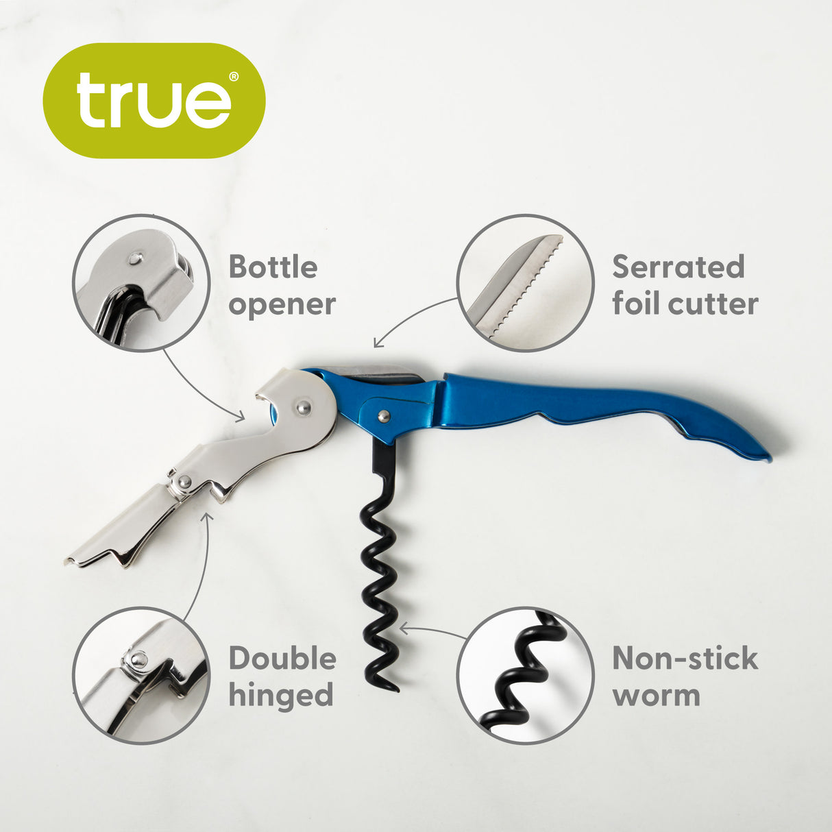 Truetap Waiter's Corkscrew in Metallic Blue, Bulk