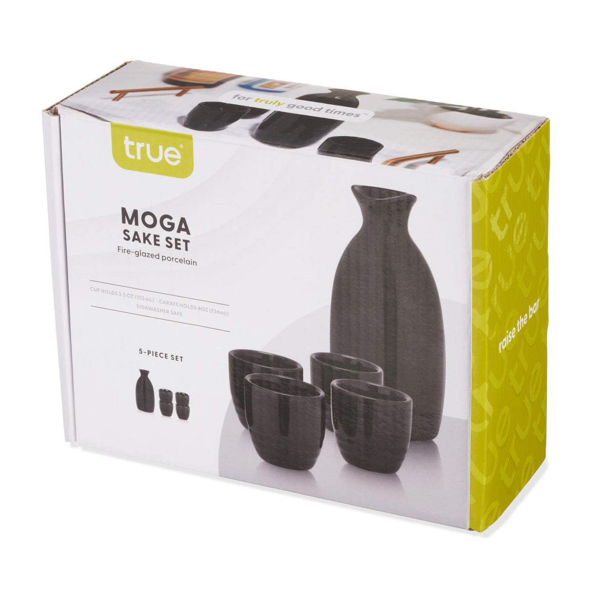 Moga 5-Piece Porcelain Sake Set in Black
