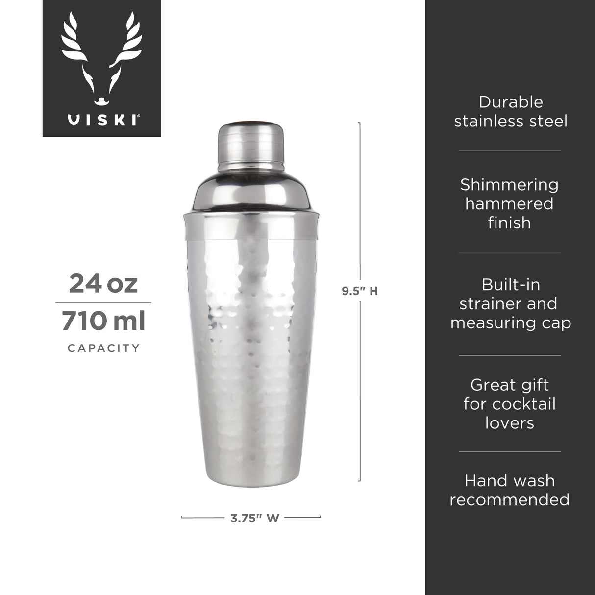 Irving Hammered Cocktail Shaker in Stainless Steel