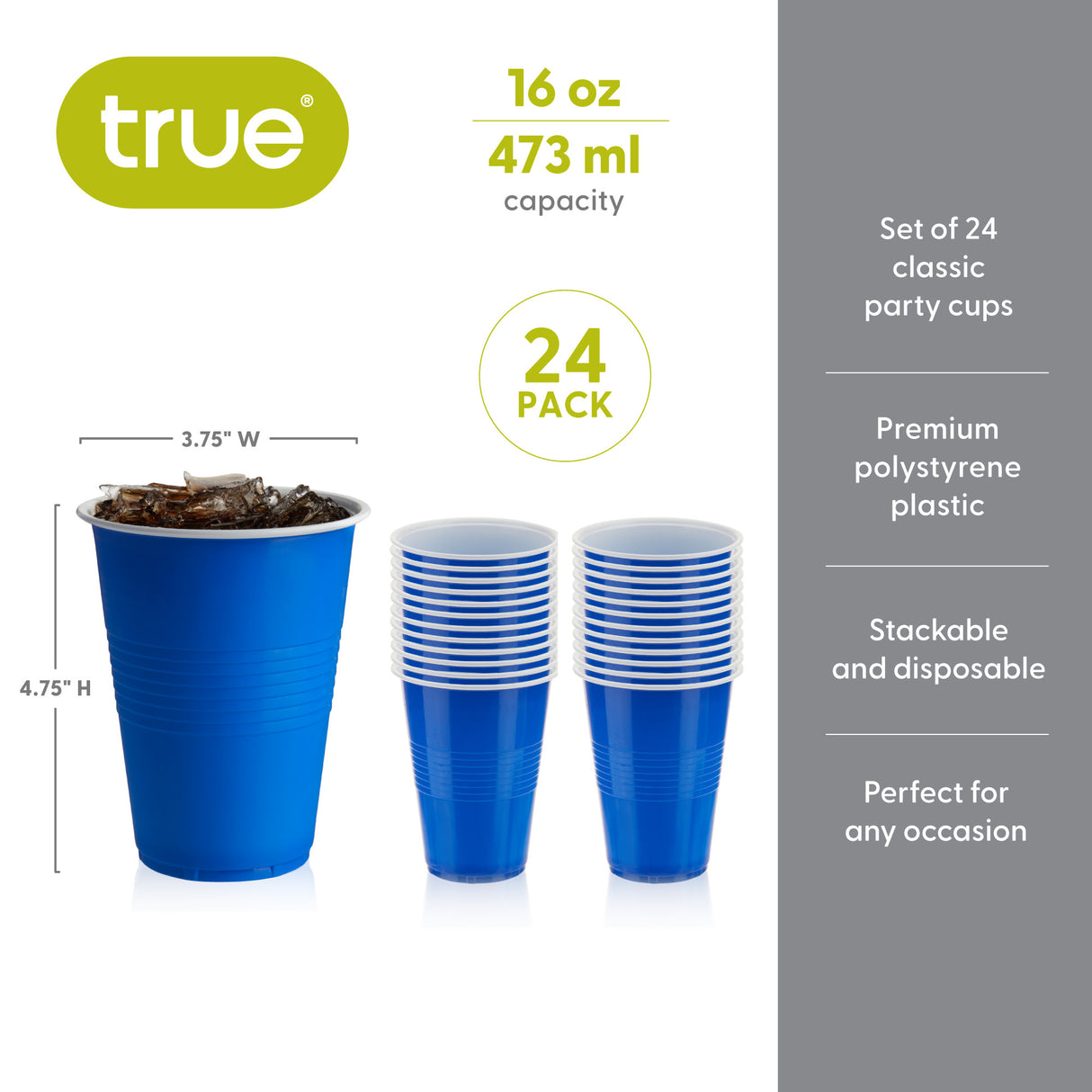 Party 16 oz Plastic Cups in Blue, Set of 24