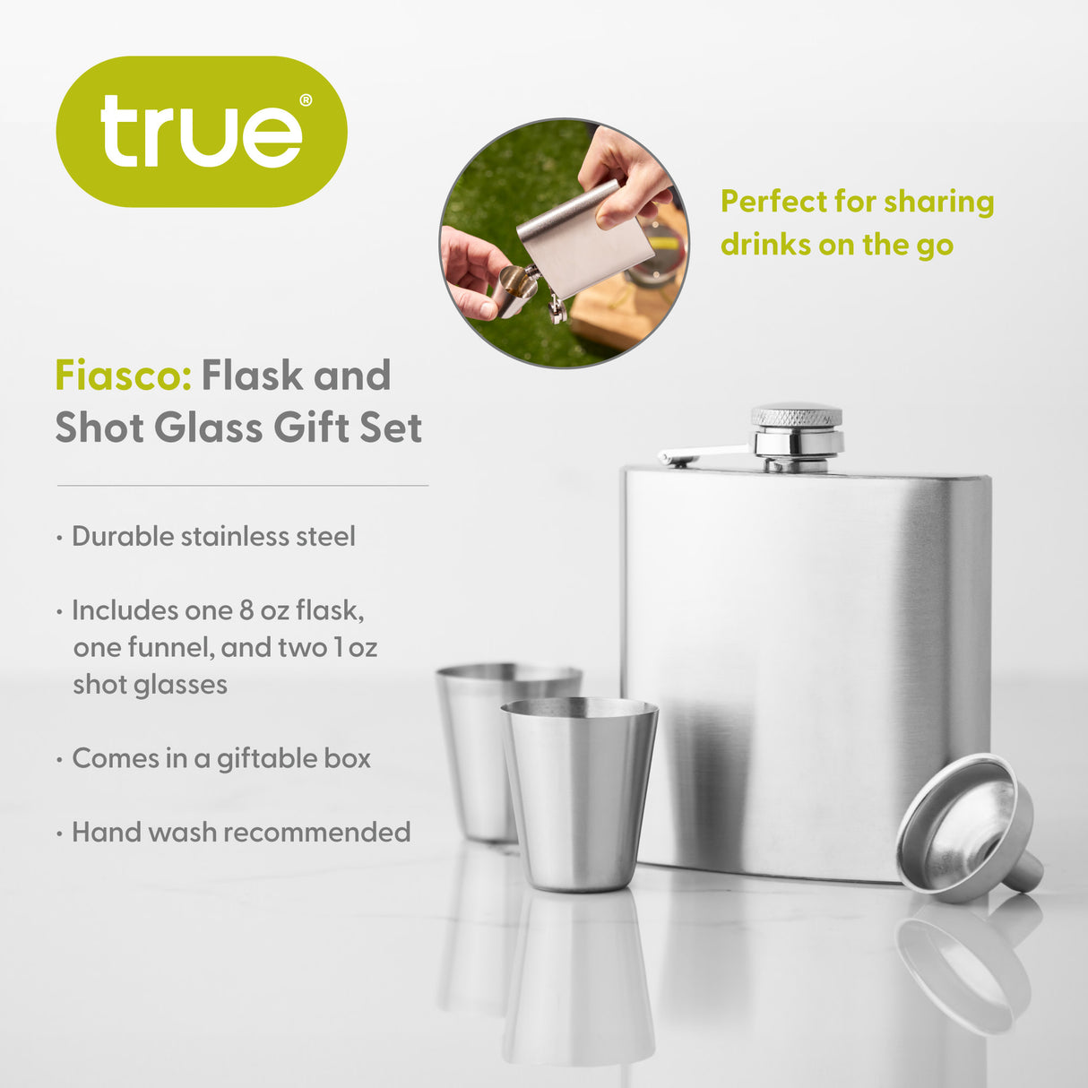 Fiasco Stainless Steel Flask & Shot Glass Set