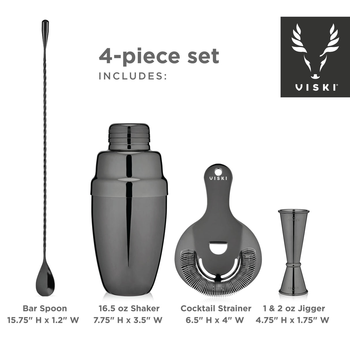 Warren 4-Piece Barware Set in Gunmetal