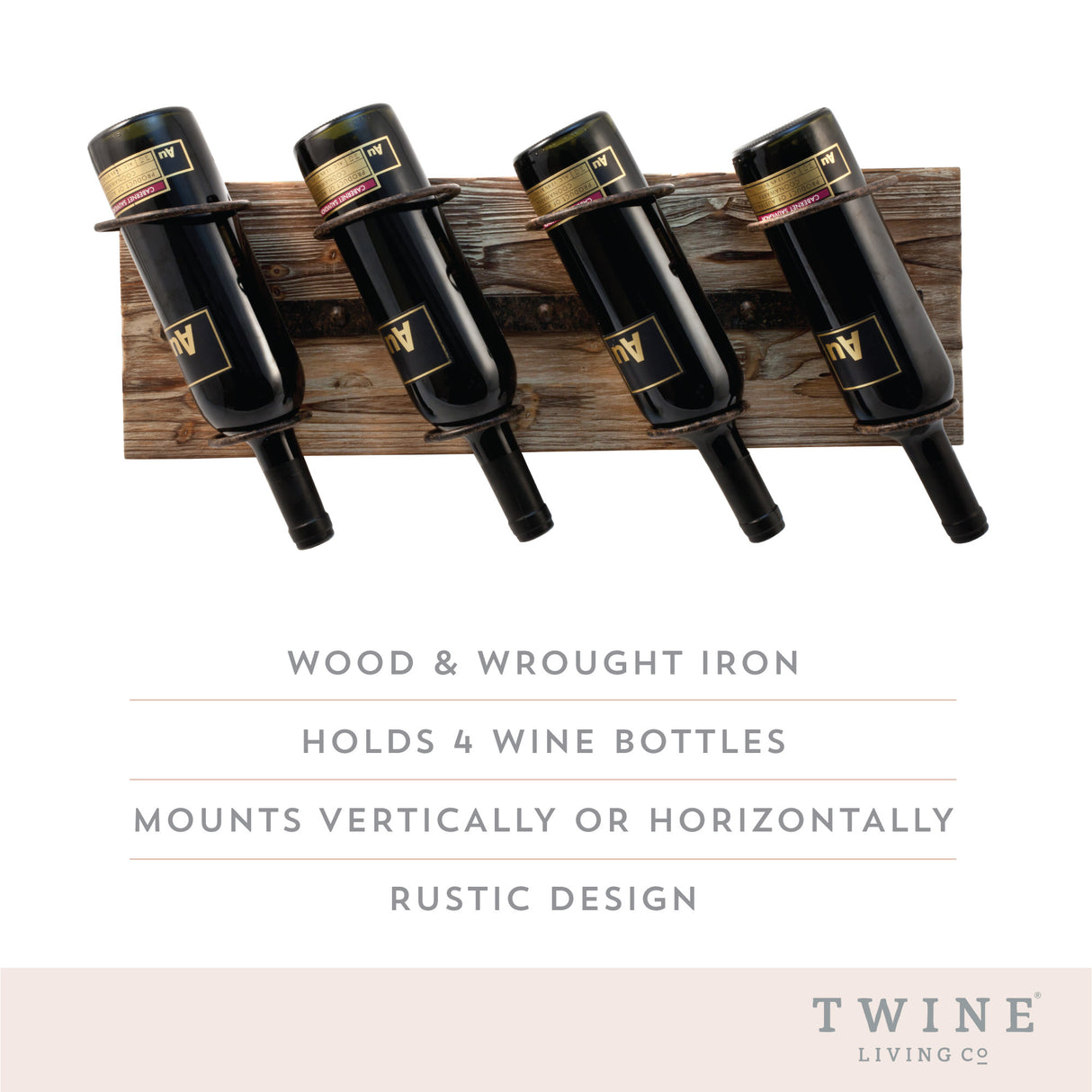 Wall Mounted Metal & Wood 4-Bottle Wine Rack