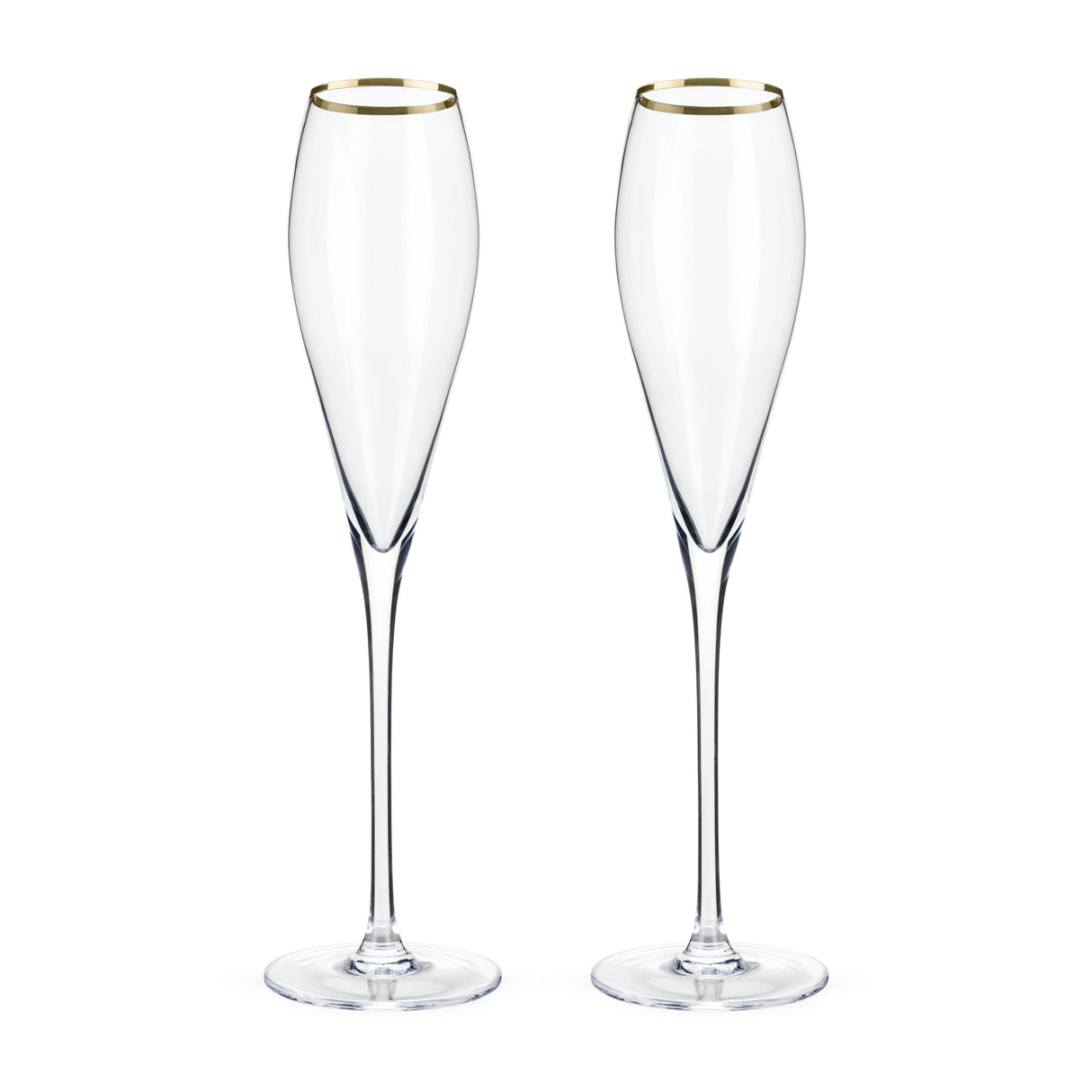 Gold Rimmed Crystal Champagne Flutes, Set of 2