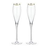 Gold Rimmed Crystal Champagne Flutes, Set of 2