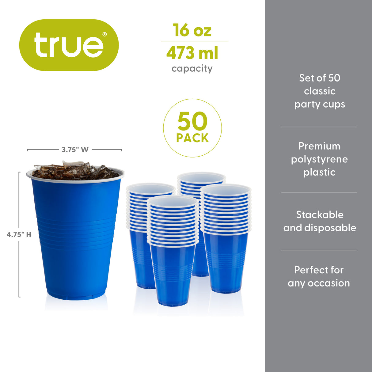 Party 16 oz Plastic Cups in Blue, Set of 50