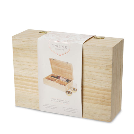 Single Bottle Wooden Wine Box with Two Stemless Wine Glass Set