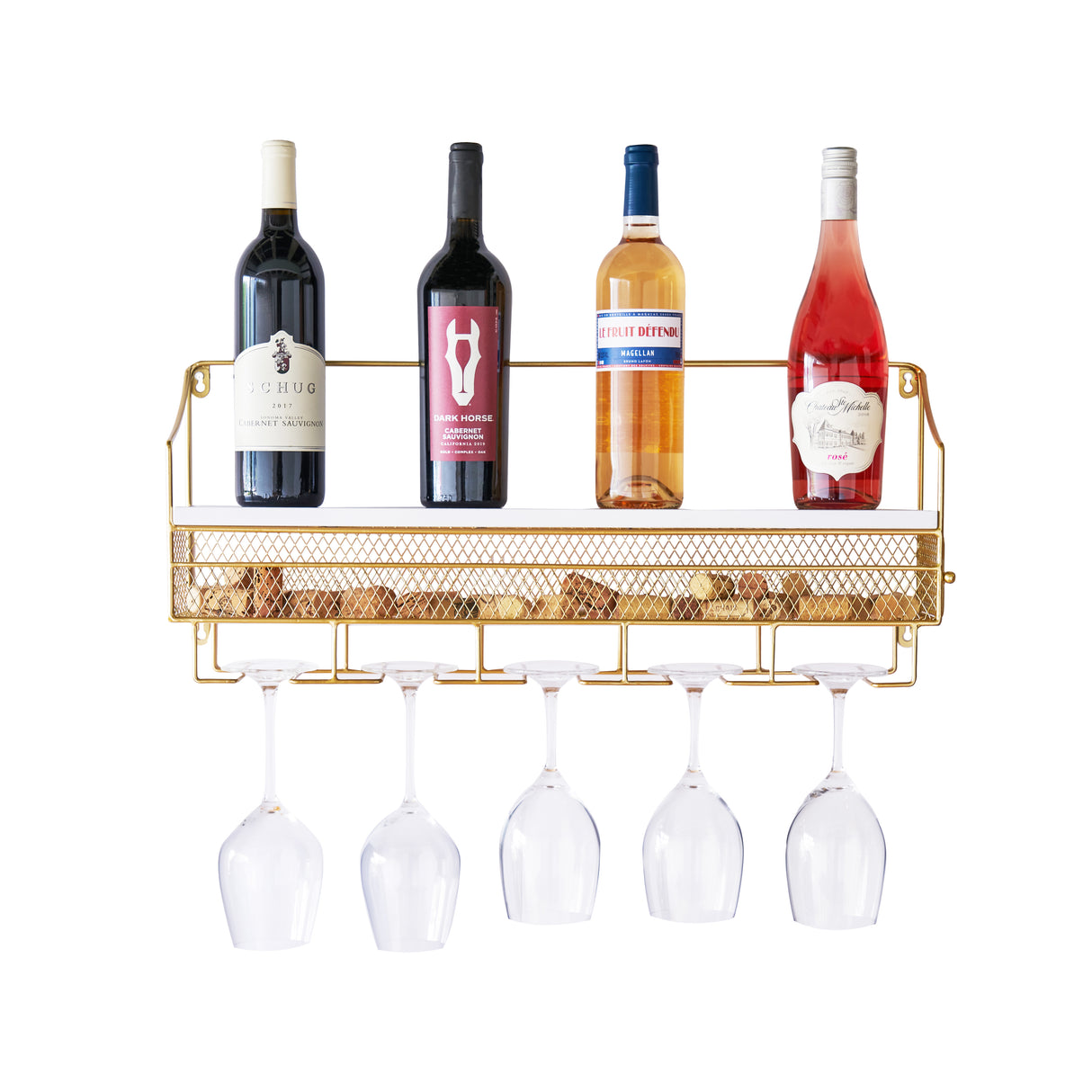 Wall Mounted Wine Rack & Cork Storage in Gold