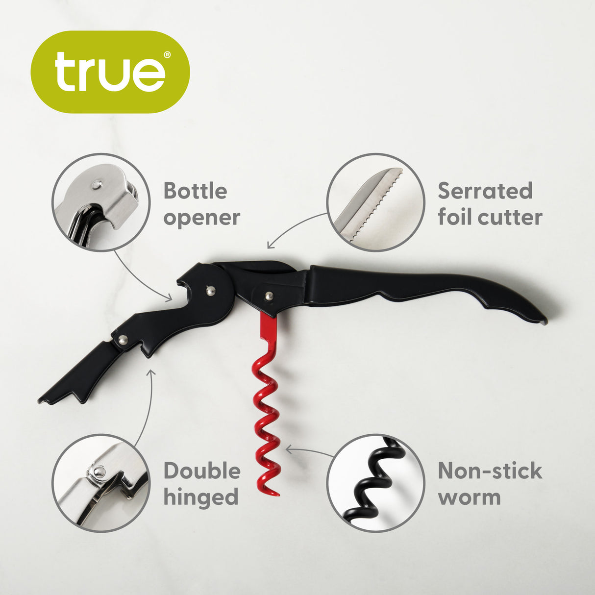 Truetap Waiter's Corkscrew in Matte Black & Red, Bulk